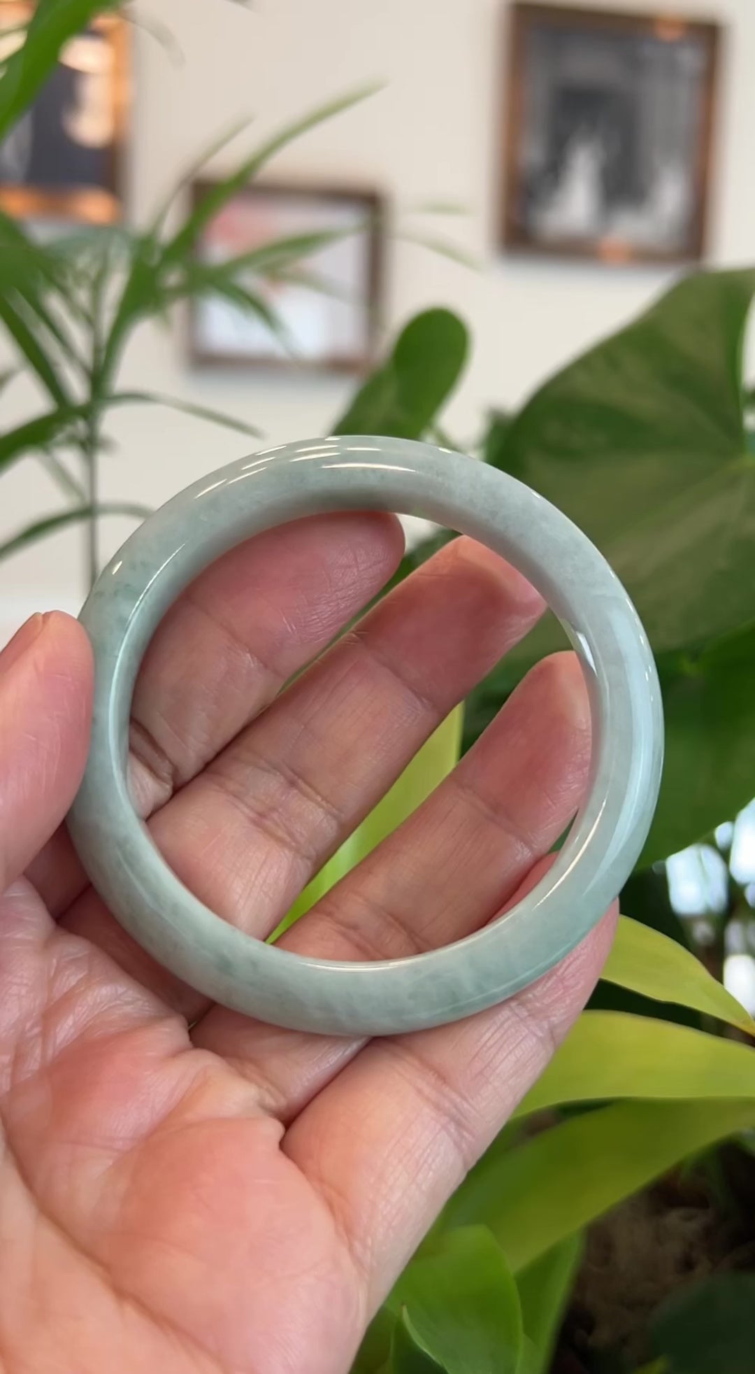Load and play video in Gallery viewer, RealJade® Co. Natural Burmese Blue-green Jadeite Jade Bangle Bracelet (55.75mm)#T144
