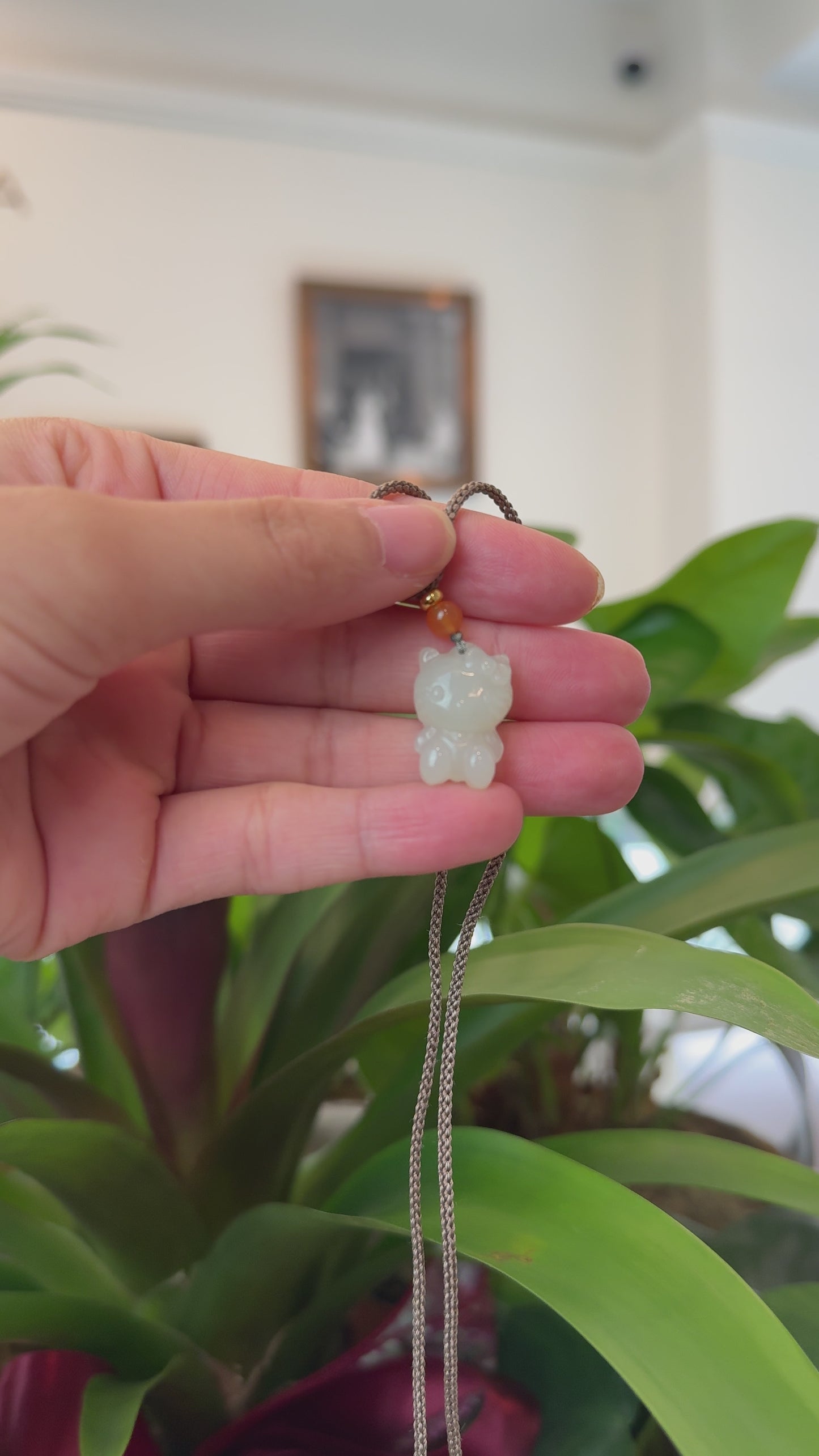 Load and play video in Gallery viewer, RealJade® Co. &amp;quot;Lucky Kitten&amp;quot; White Nephrite Jade Pendant Necklace

