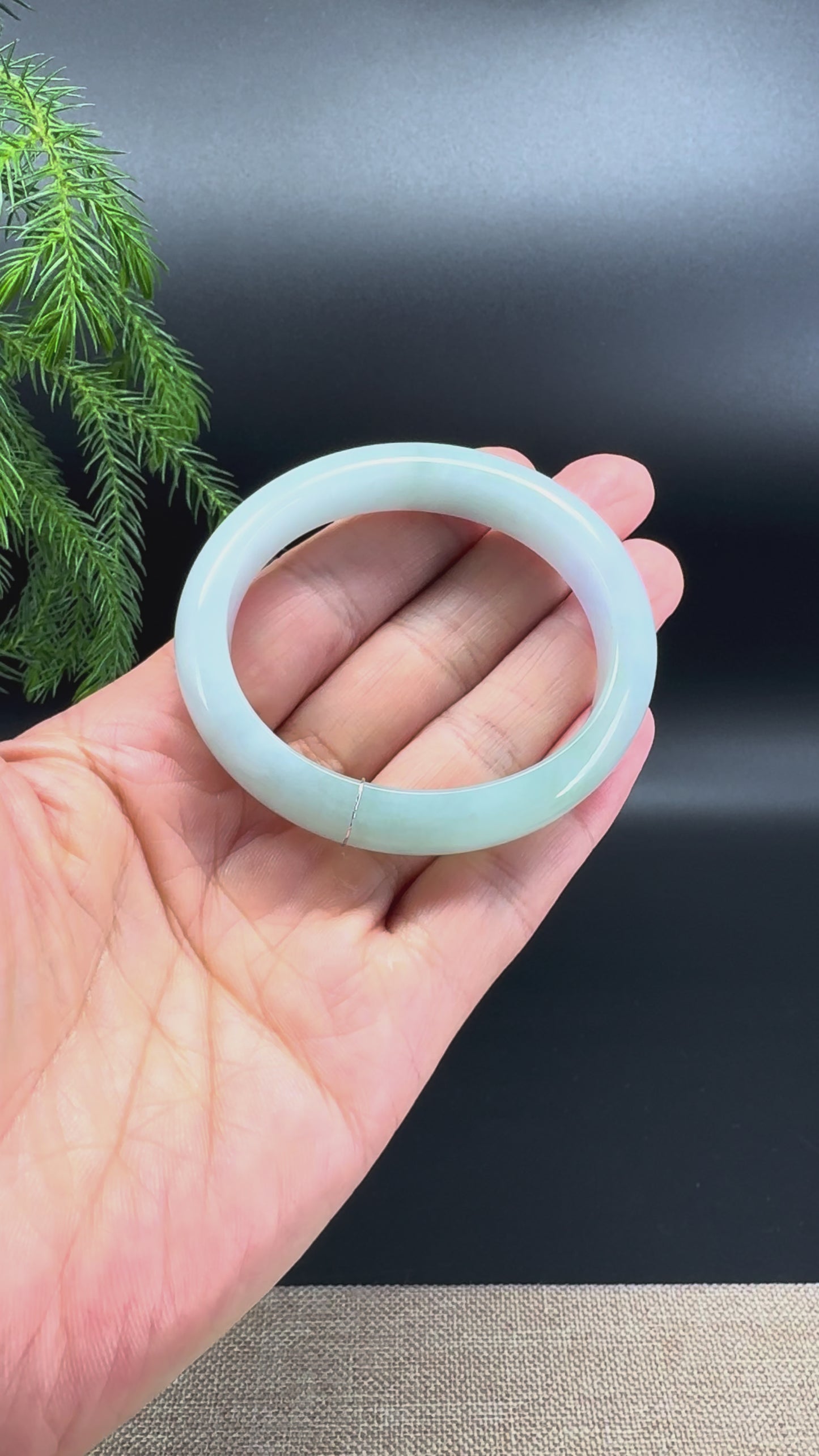 Genuine Burmese White Green Jadeite Jade Bangle Bracelet ( 51.2*44.6mm )