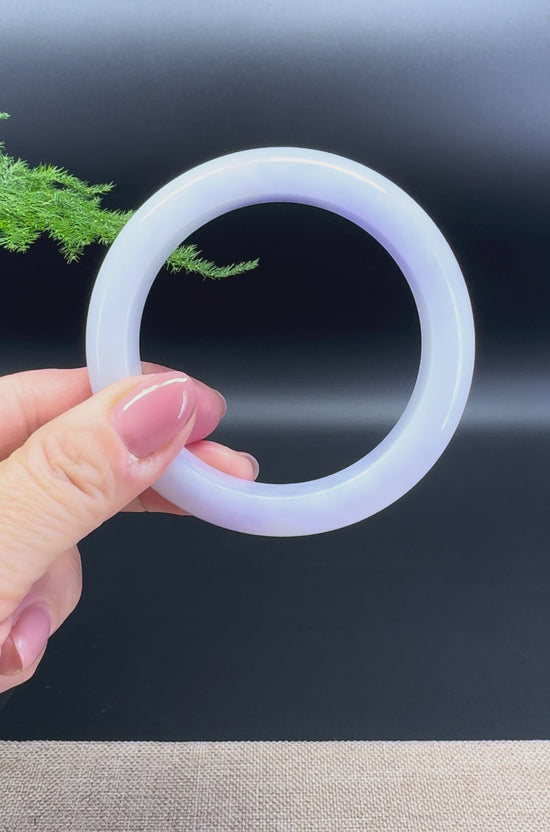 Load and play video in Gallery viewer, Genuine Burmese Lavender Green Jade Jadeite Bangle Bracelet (57.8mm)
