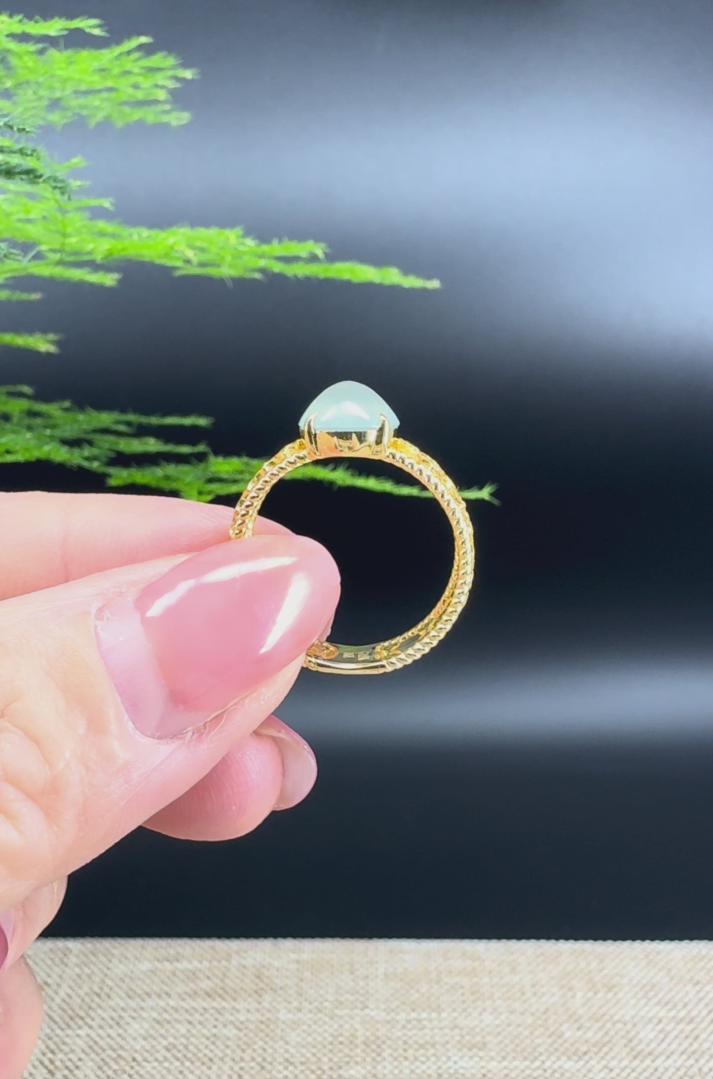 RealJade®Co. 18k Yellow Gold Natural Ice Green Jadeite Engagement Ring
