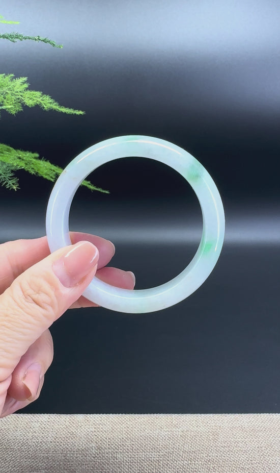 Load and play video in Gallery viewer, Genuine Burmese Icy Green Jade Jadeite Bangle Bracelet ( 53.1mm )
