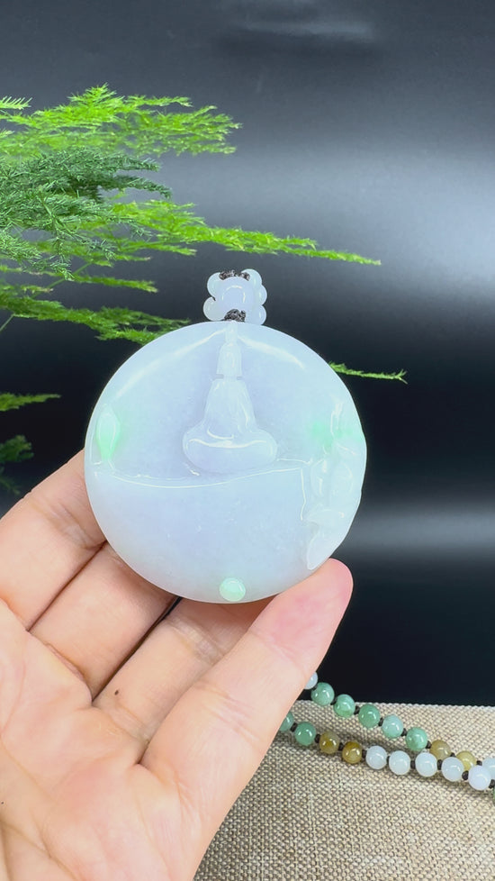 Load and play video in Gallery viewer, RealJade® Co. Genuine Burmese Jadeite Jade Lavender Green Guanyin Pendant Necklace
