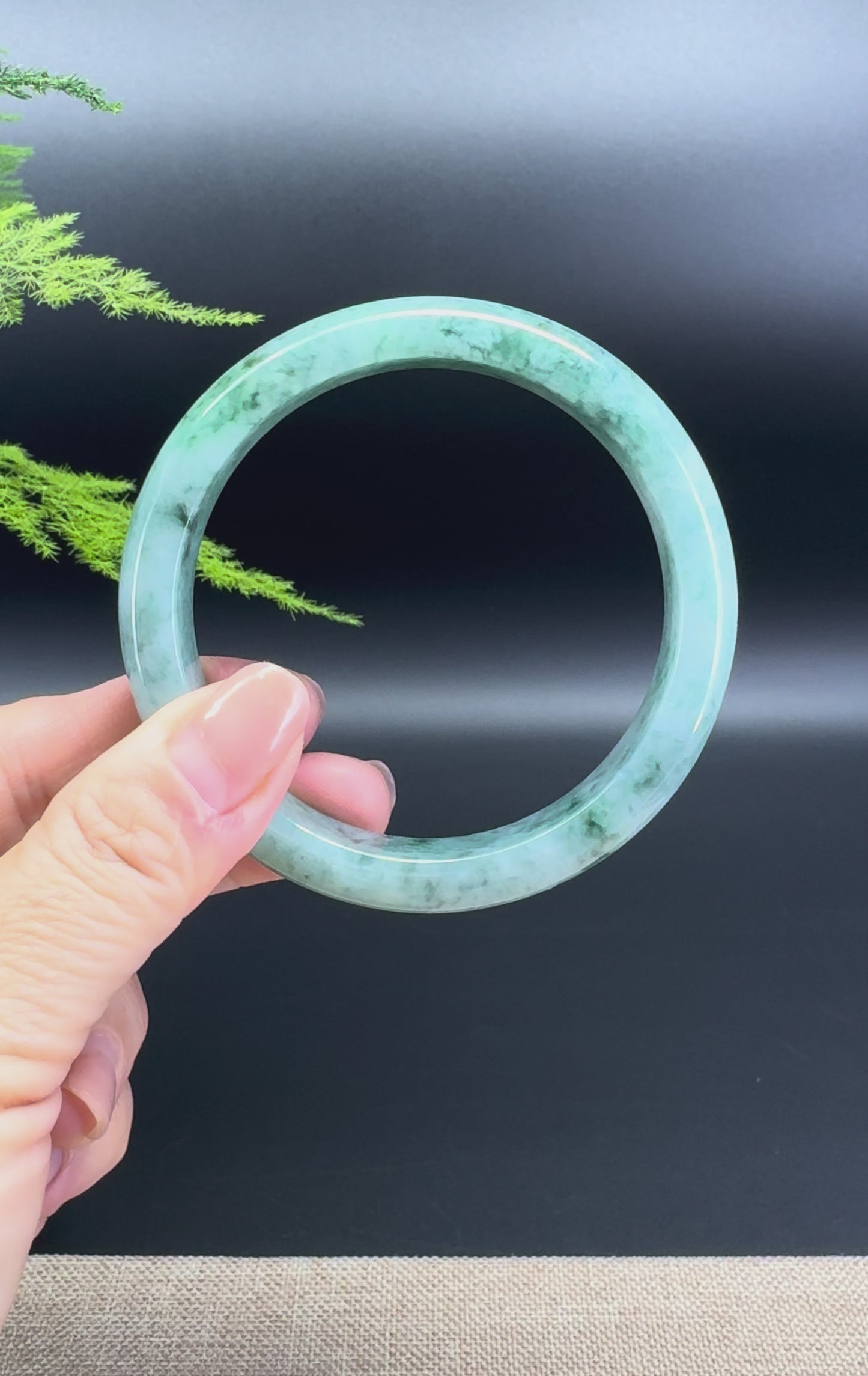 Load and play video in Gallery viewer, Genuine Burmese Icy Oil Green Jade Jadeite Bangle Bracelet ( 61.5mm )
