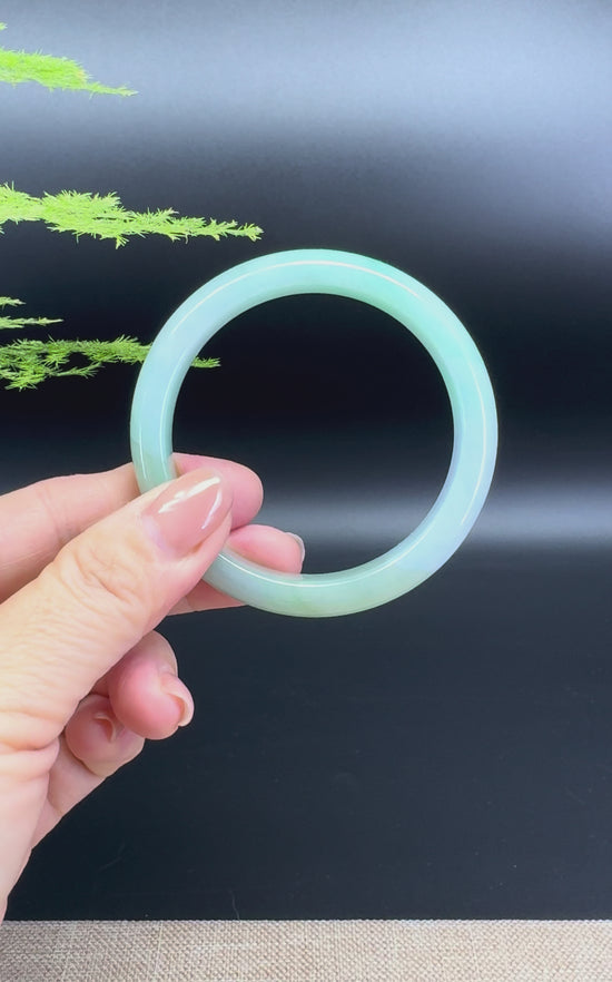 Load and play video in Gallery viewer, Genuine Burmese Lavender Green Jade Jadeite Bangle Bracelet ( 54.3mm )
