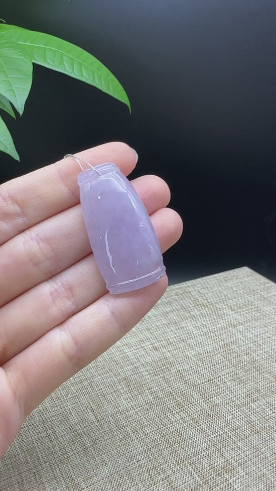Load and play video in Gallery viewer, Genuine Purple Jadeite Jade &amp;quot;Good Luck Bamboo&amp;quot; Pendant Necklace
