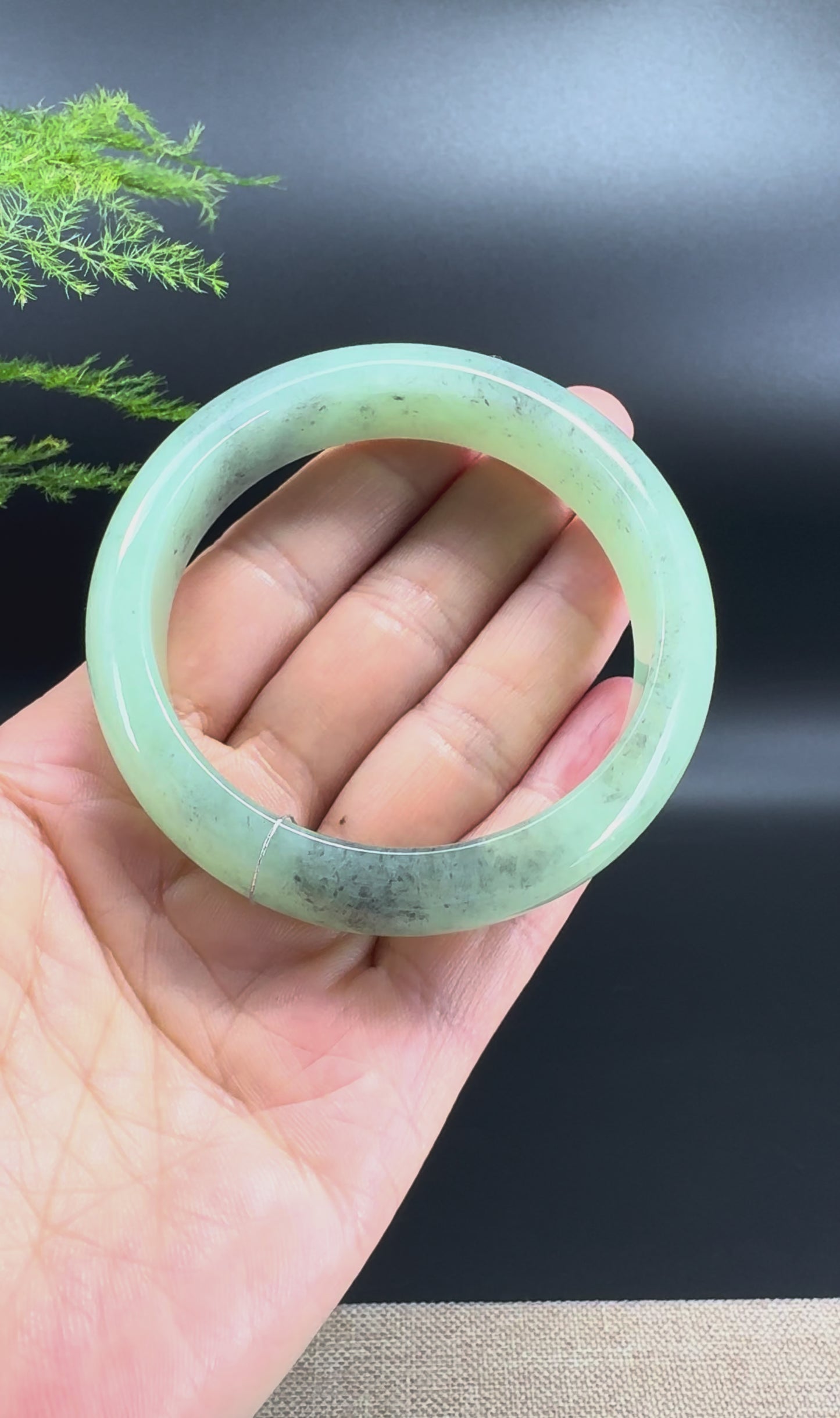 Genuine Burmese Green Black Jade Jadeite Bangle Bracelet (57.6mm)