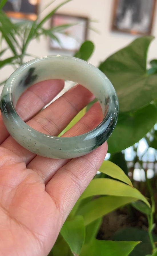 Load and play video in Gallery viewer, RealJade® Co. Natural Burmese Ice Blue-green Jadeite Jade Bangle Bracelet (56.13mm)#T148
