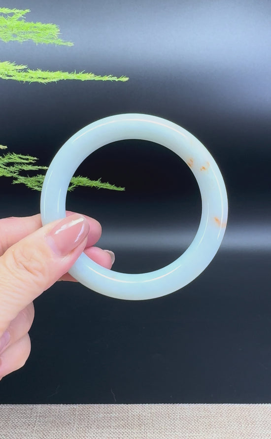 Load and play video in Gallery viewer, Genuine Burmese Icy Green Jade Jadeite Bangle Bracelet ( 54.3mm )
