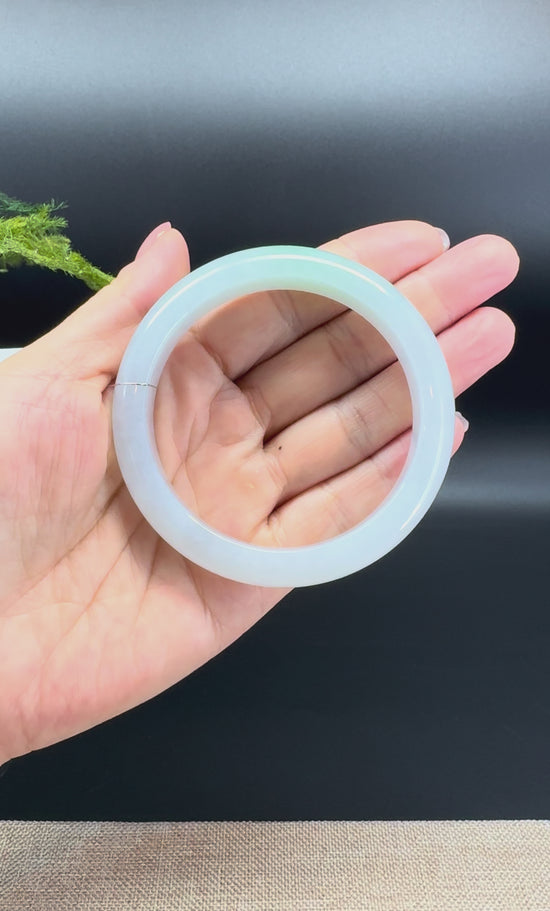 Load and play video in Gallery viewer, Genuine Burmese Icy Green Jade Jadeite Bangle Bracelet (58.4mm)
