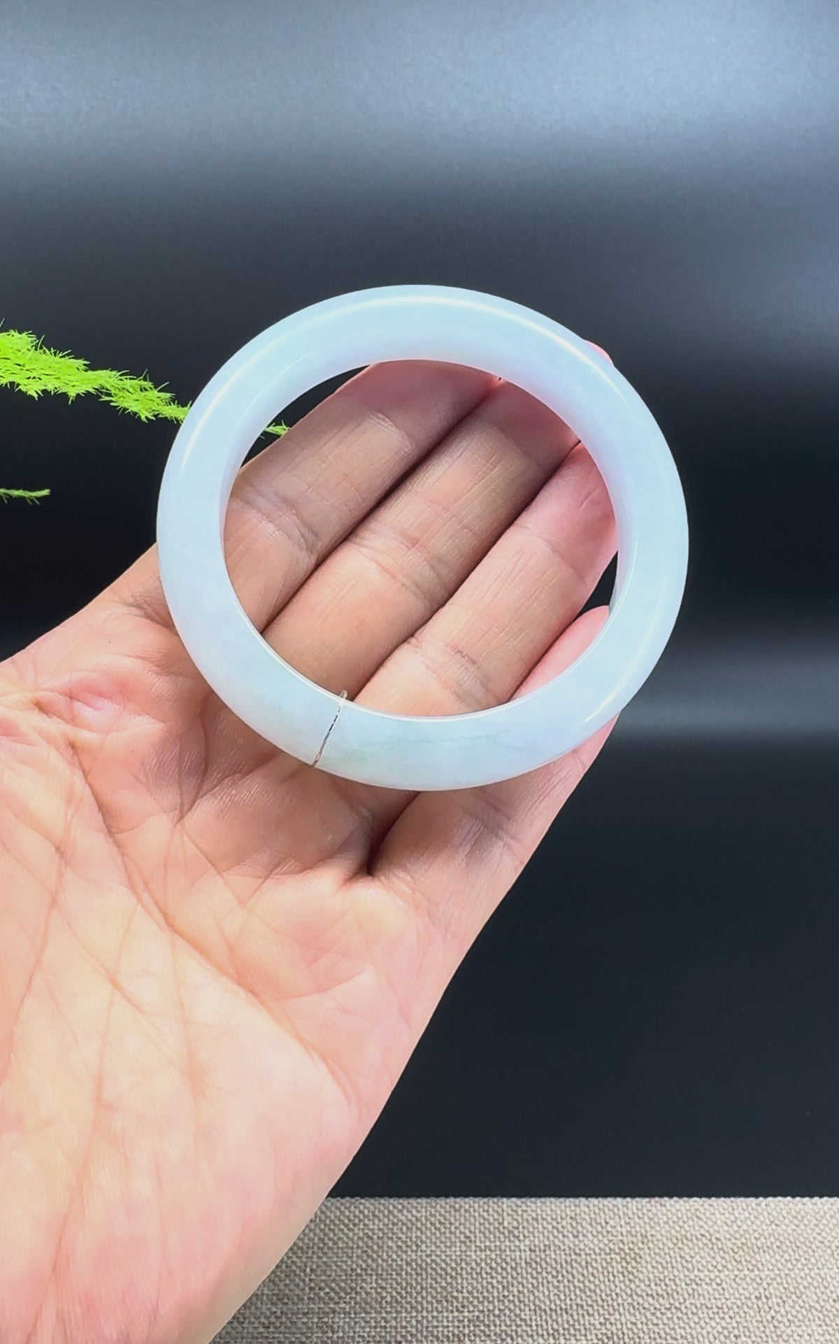 Genuine Burmese Icy Soft Green Jadeite Jade Bangle Bracelet ( 53.2mm )