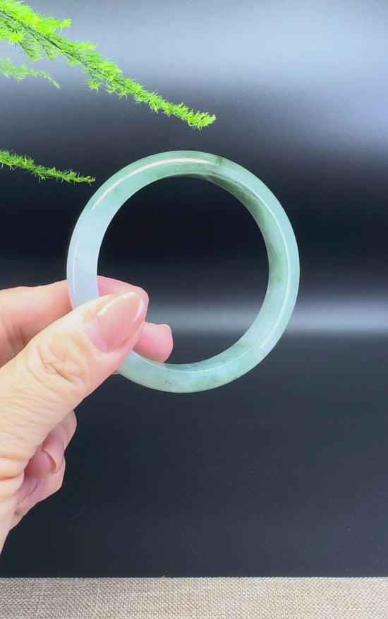 Load and play video in Gallery viewer, Genuine Burmese Oil Green Jade Jadeite Bangle Bracelet ( 56.7mm )
