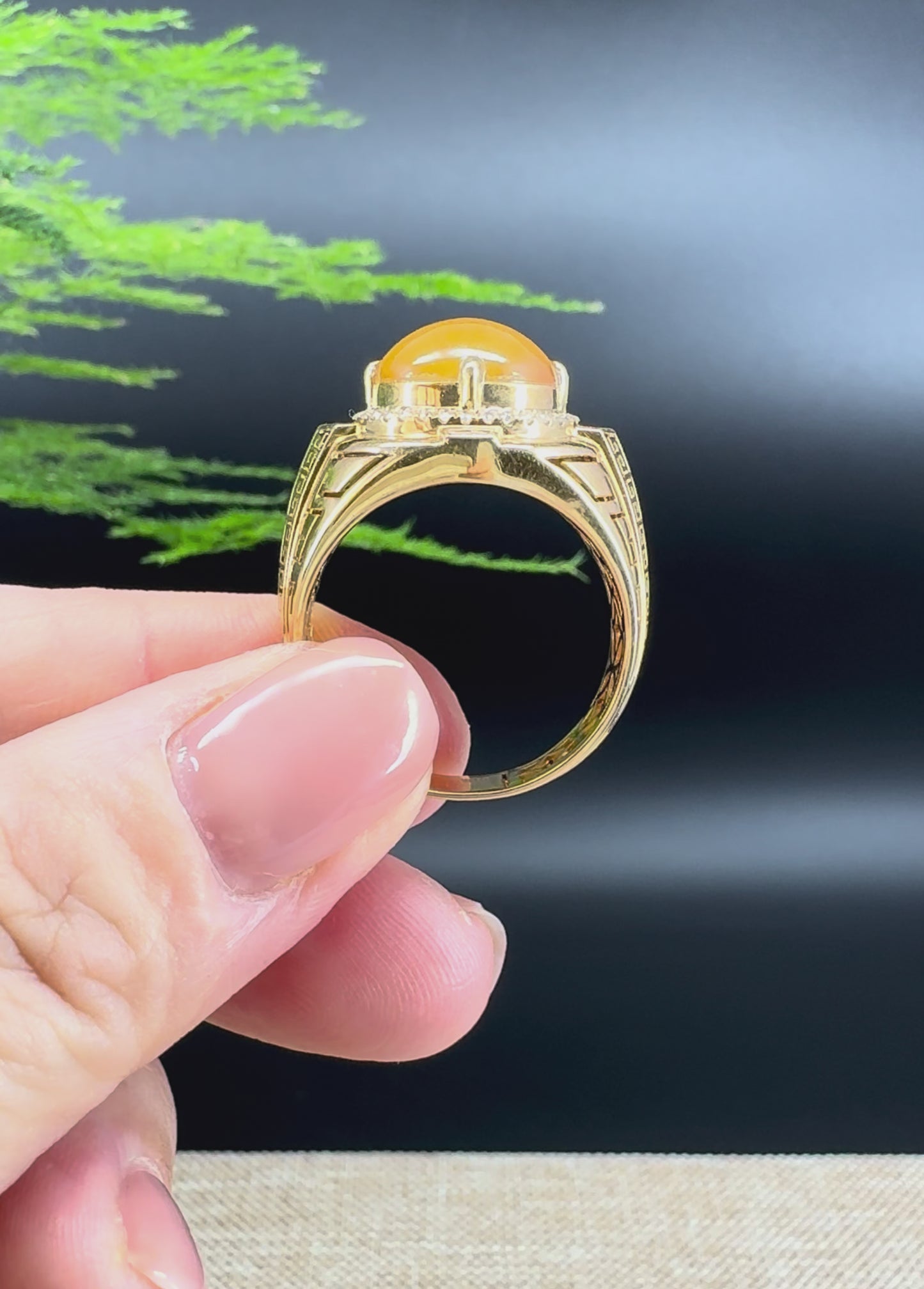 RealJade® "Signature Signet" 18K Yellow Gold Honey Yellow Jadeite Jade Classic Men's Ring