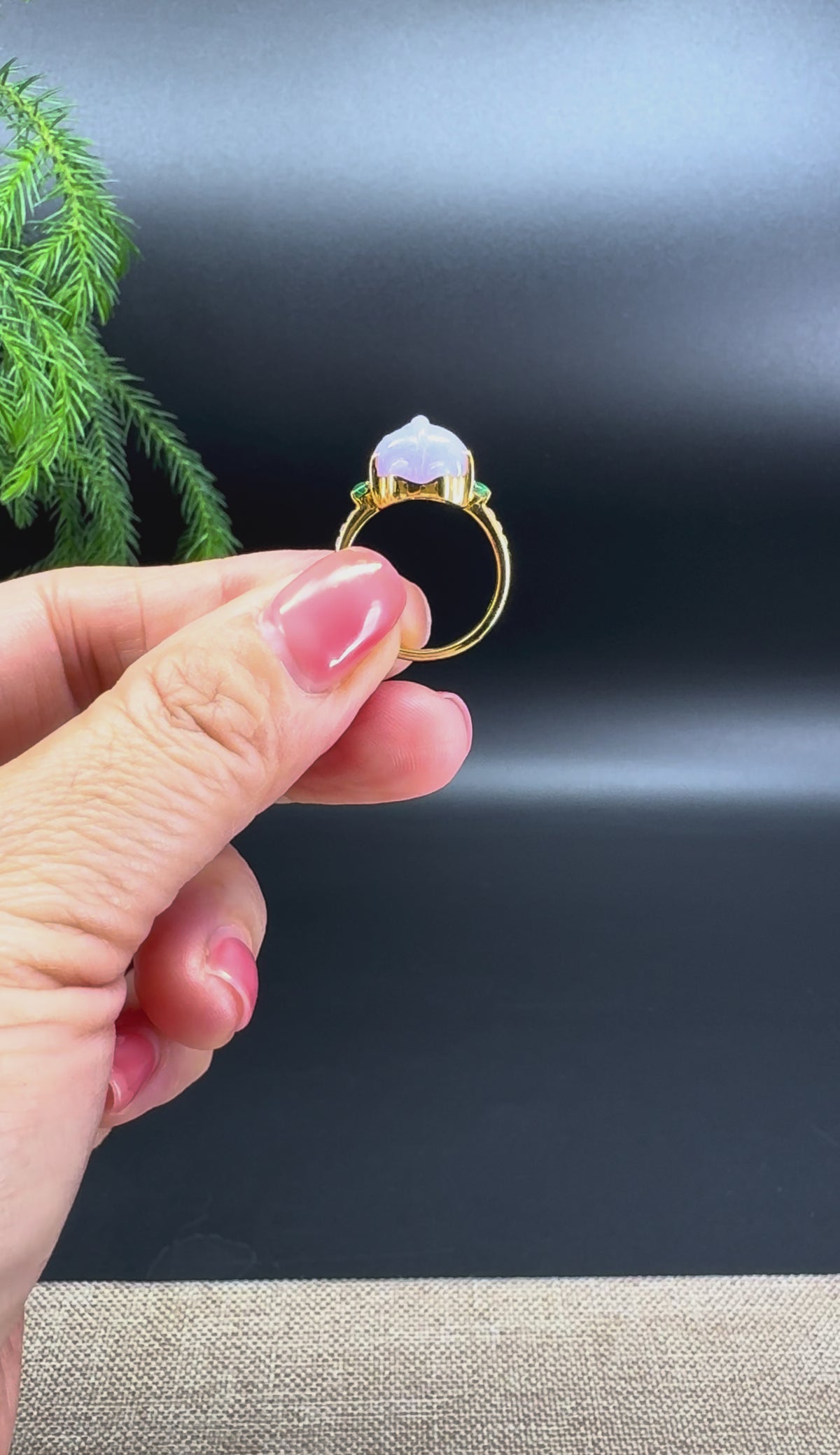 RealJade® 18K Yellow Gold Lavender Jadeite Jade Diamonds PiXiu Ring