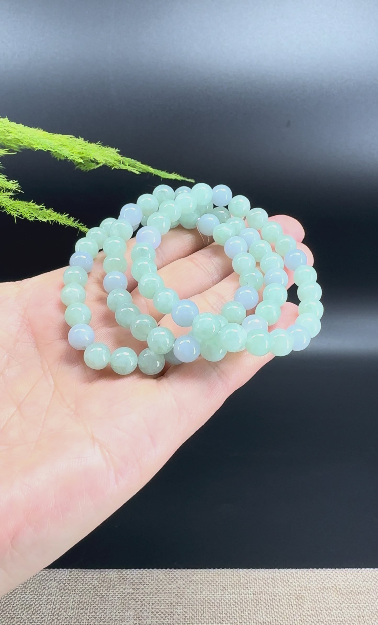 Natural Jadeite Jade Round Lavender Green Beads Bracelet ( 7.3 mm )