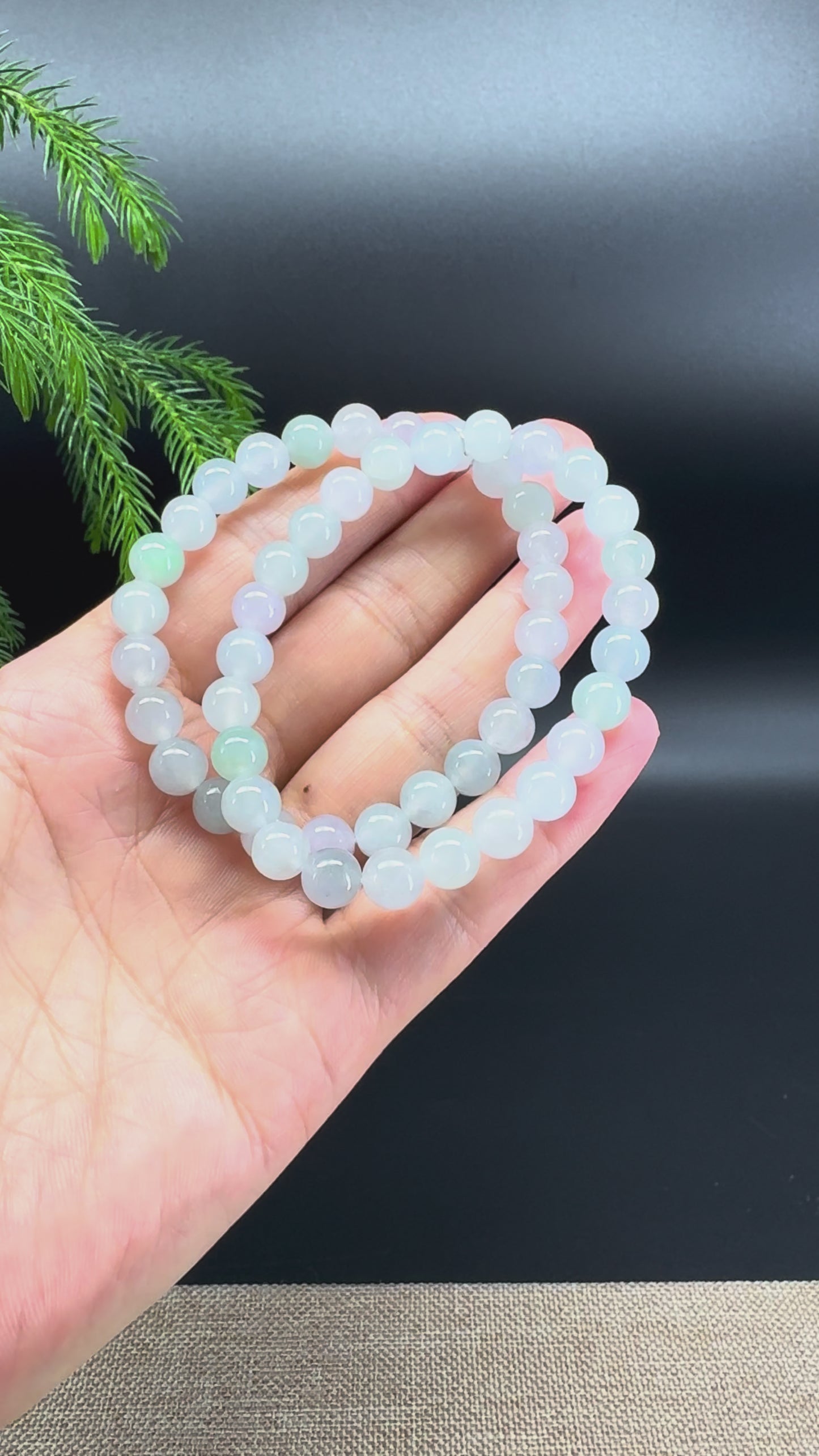 Load and play video in Gallery viewer, RealJade® Co. Genuine Jadeite Jade Round Icy Multi-Color Beads Bracelet (7.4mm)
