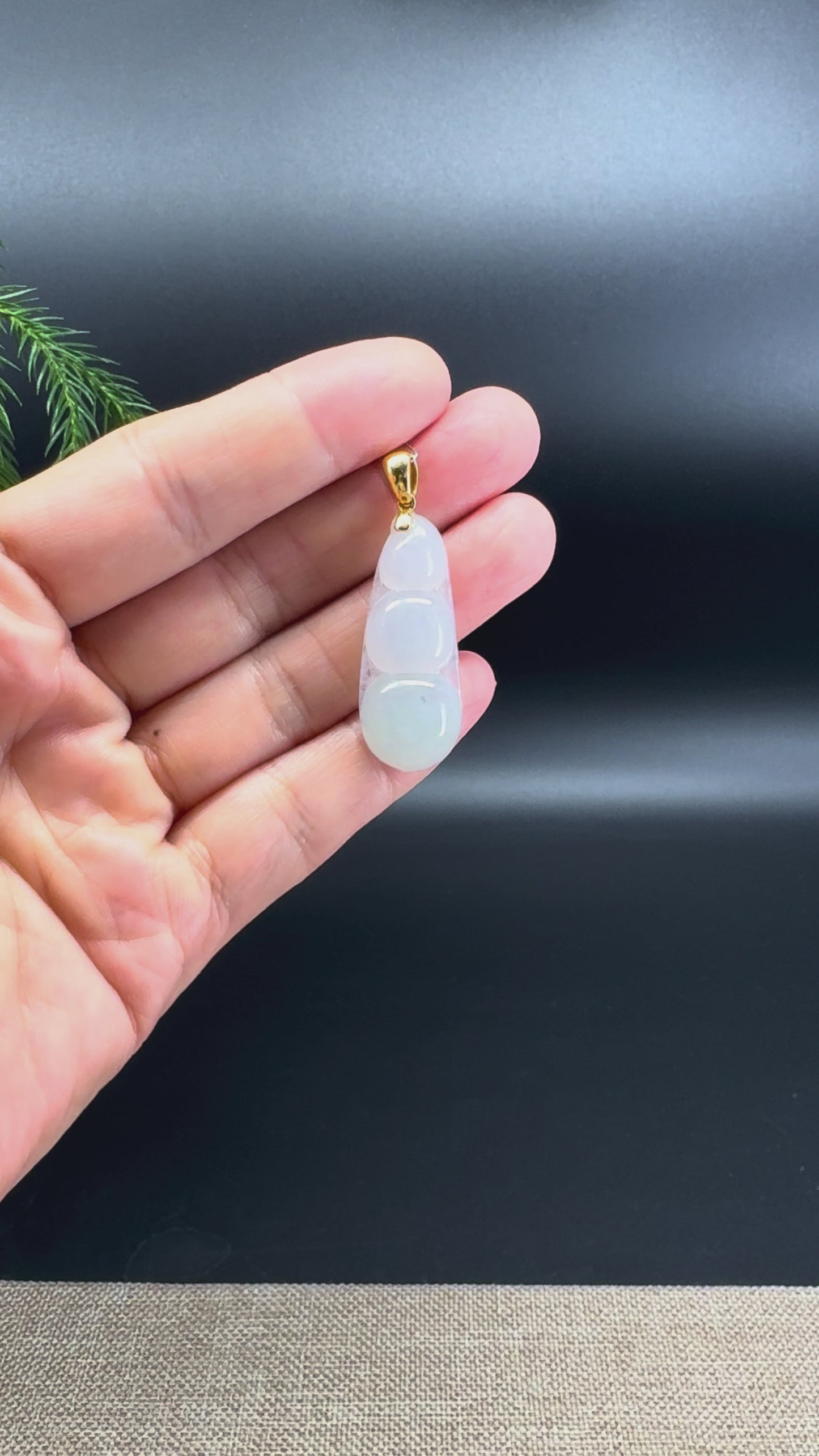 RealJade® Co. Genuine Icy Moonlight & Green Jadeite Jade Bean Pendant With 18K Yellow Gold Bail