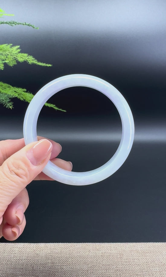 Load and play video in Gallery viewer, Genuine Burmese Lavender Green  Jade Jadeite Bangle Bracelet ( 60.4mm )
