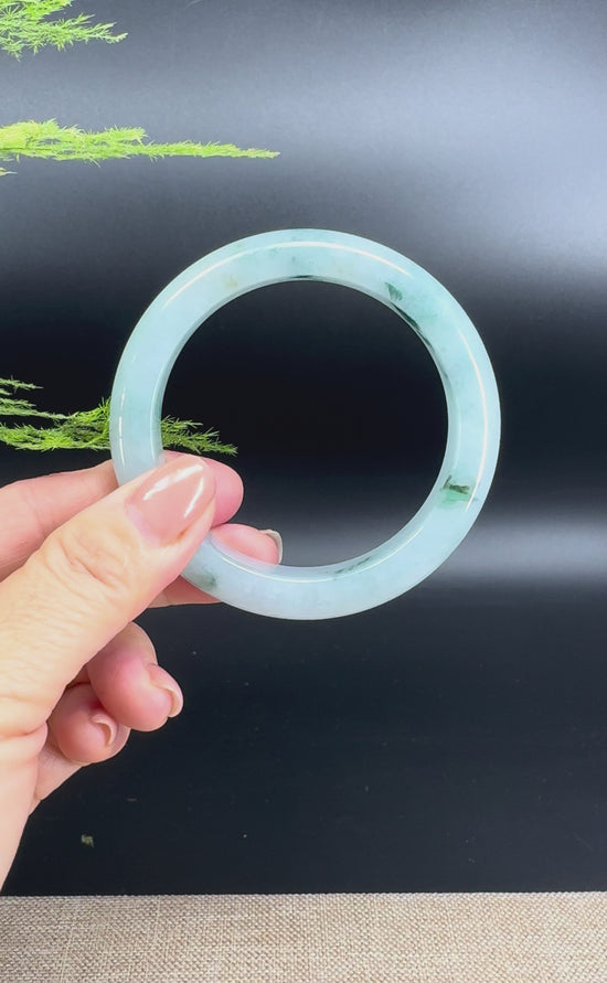 Load and play video in Gallery viewer, Genuine Burmese Blue Green Jade Jadeite Bangle Bracelet ( 56.3mm )
