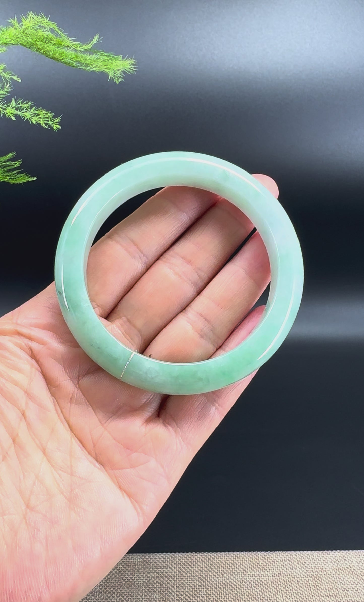 Genuine Burmese Green Jadeite Jade Bangle Bracelet (57.6mm)