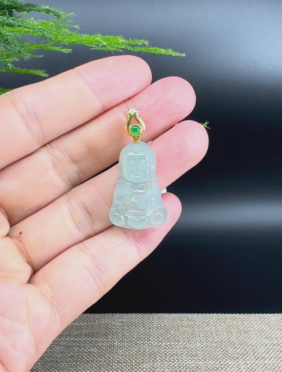 Load and play video in Gallery viewer, Burmese Icy Green Jadeite Jade Happy Baby Buddha Pendant
