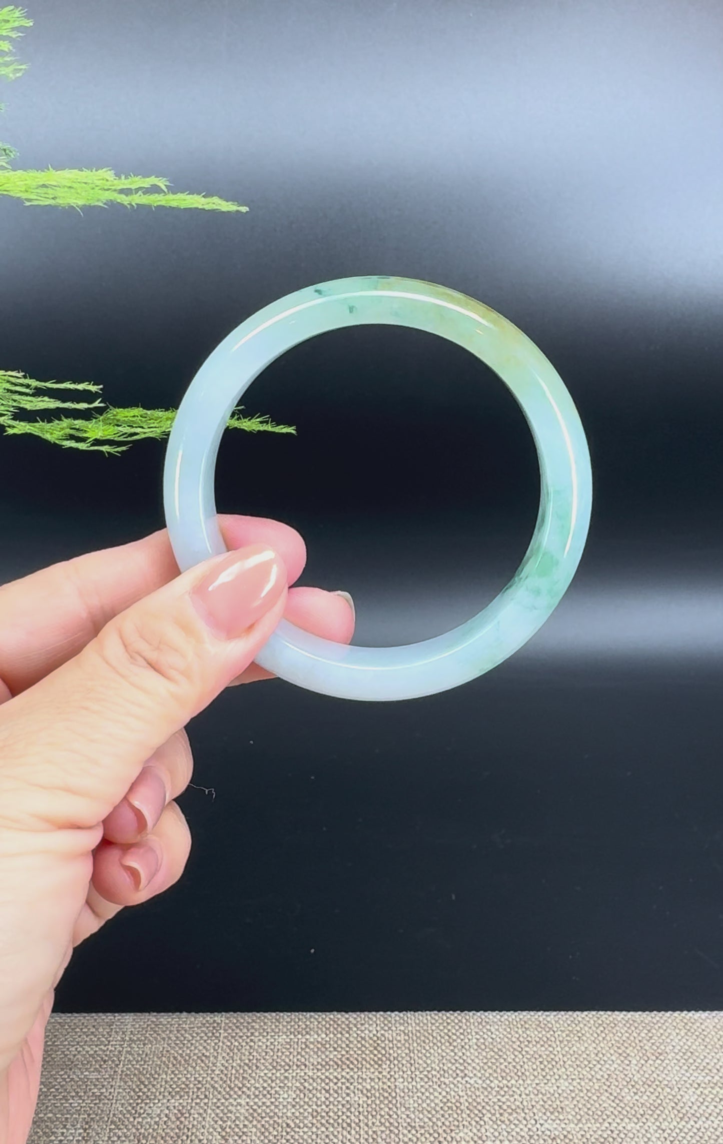 Genuine Burmese  Blue Green Jade Jadeite Bangle Bracelet ( 58.5mm )
