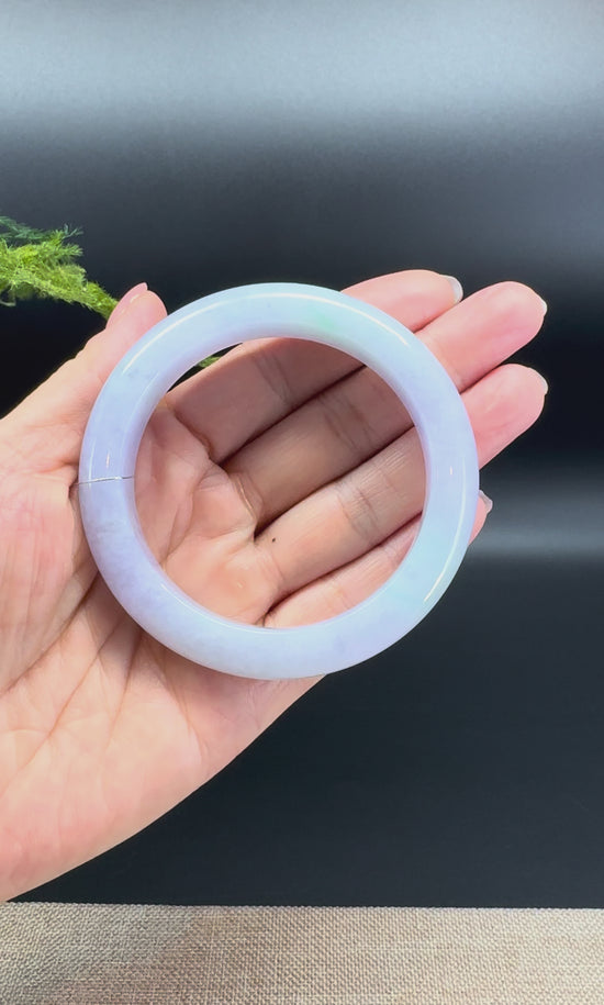 Load and play video in Gallery viewer, Genuine Burmese Lavender Green Jade Jadeite Bangle Bracelet ( 56.7mm )
