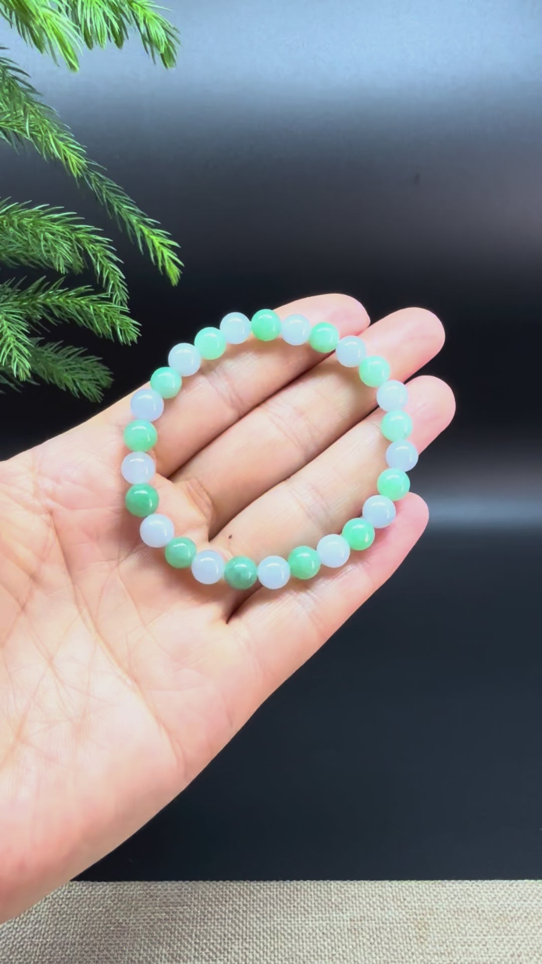 Load and play video in Gallery viewer, RealJade® Co. Genuine Jadeite Jade Round White Green  Beads Bracelet (6.9mm)

