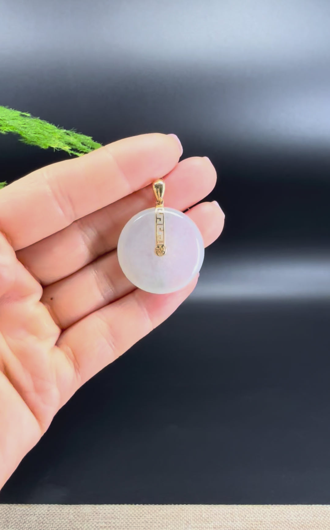 "Good Luck Button"Icy Jadeite Jade Lucky KouKou Pendant With 18K Yellow Gold Bail