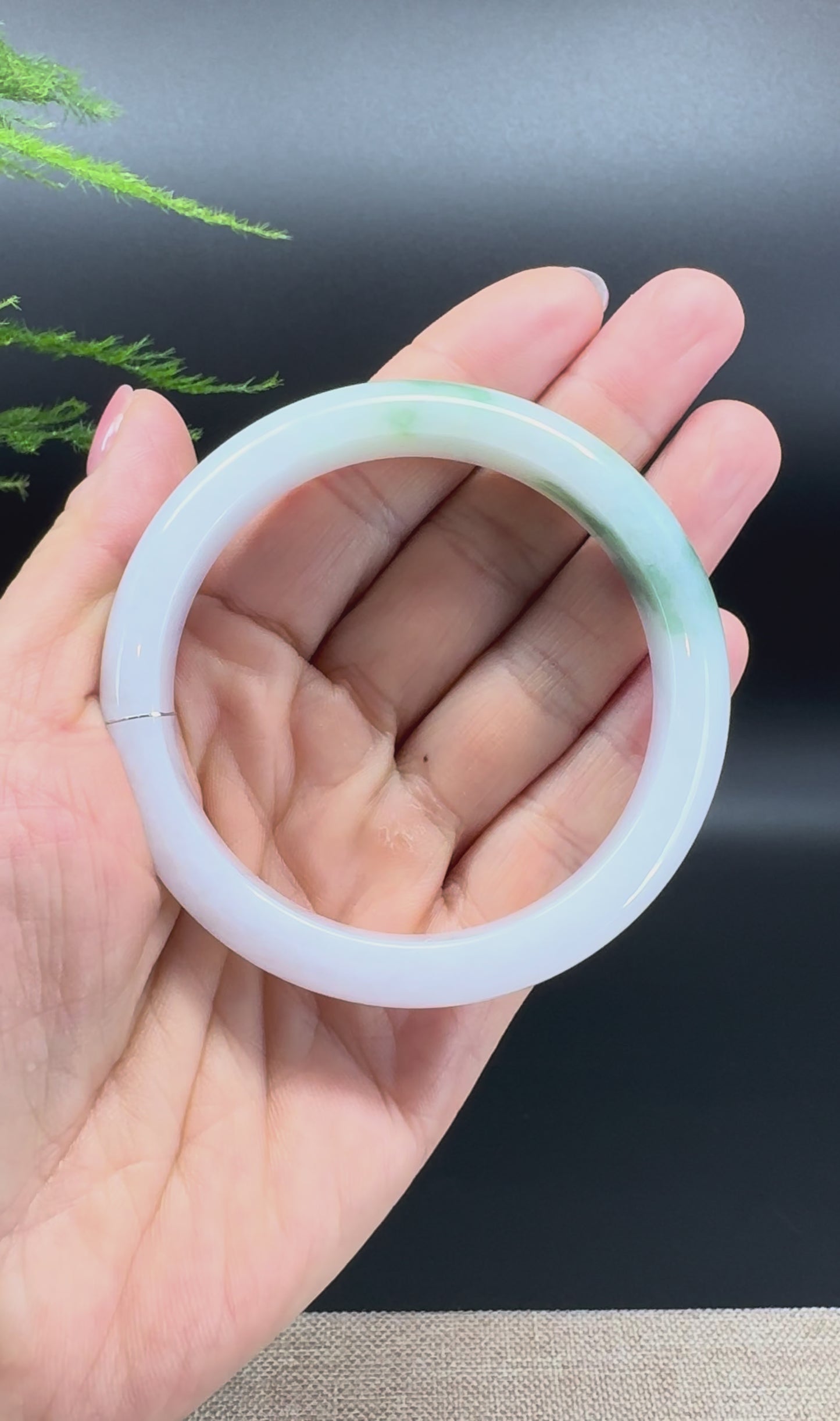 Genuine Burmese Lavender Green Jade Jadeite Bangle Bracelet ( 57.3mm )