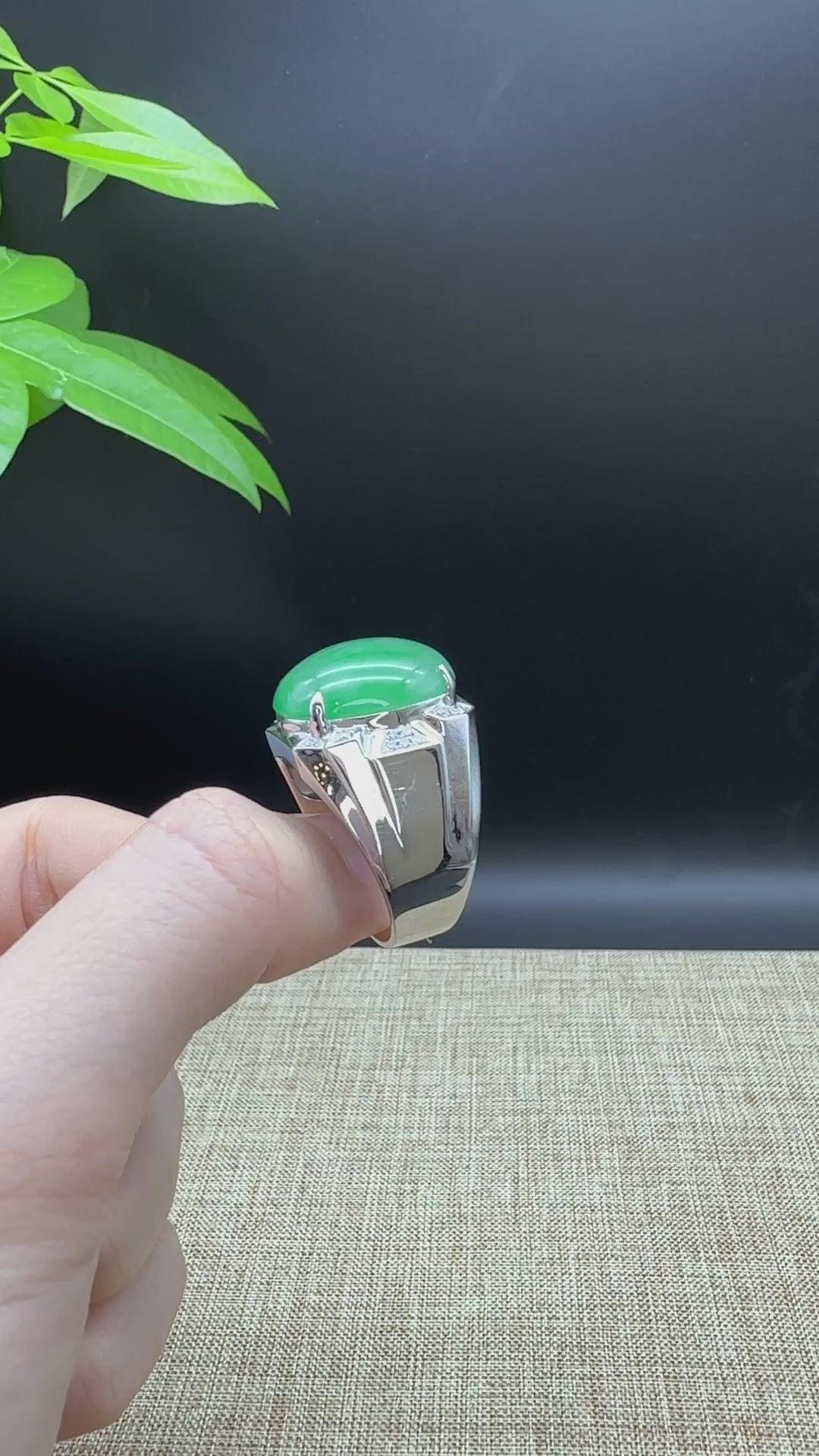 Load and play video in Gallery viewer, RealJade® &amp;quot;Signature Signet&amp;quot; 18K White Gold  Real Green JadeiteJade Classic Men&amp;#39;s Ring
