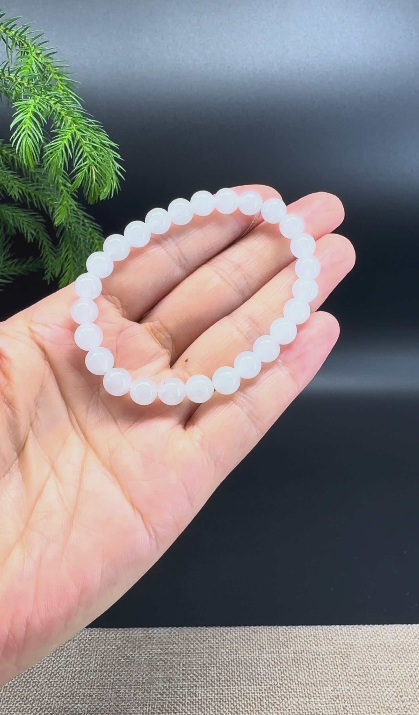 RealJade® Co. Genuine Jadeite Jade Icy White Round Beads Bracelet (7.3mm)