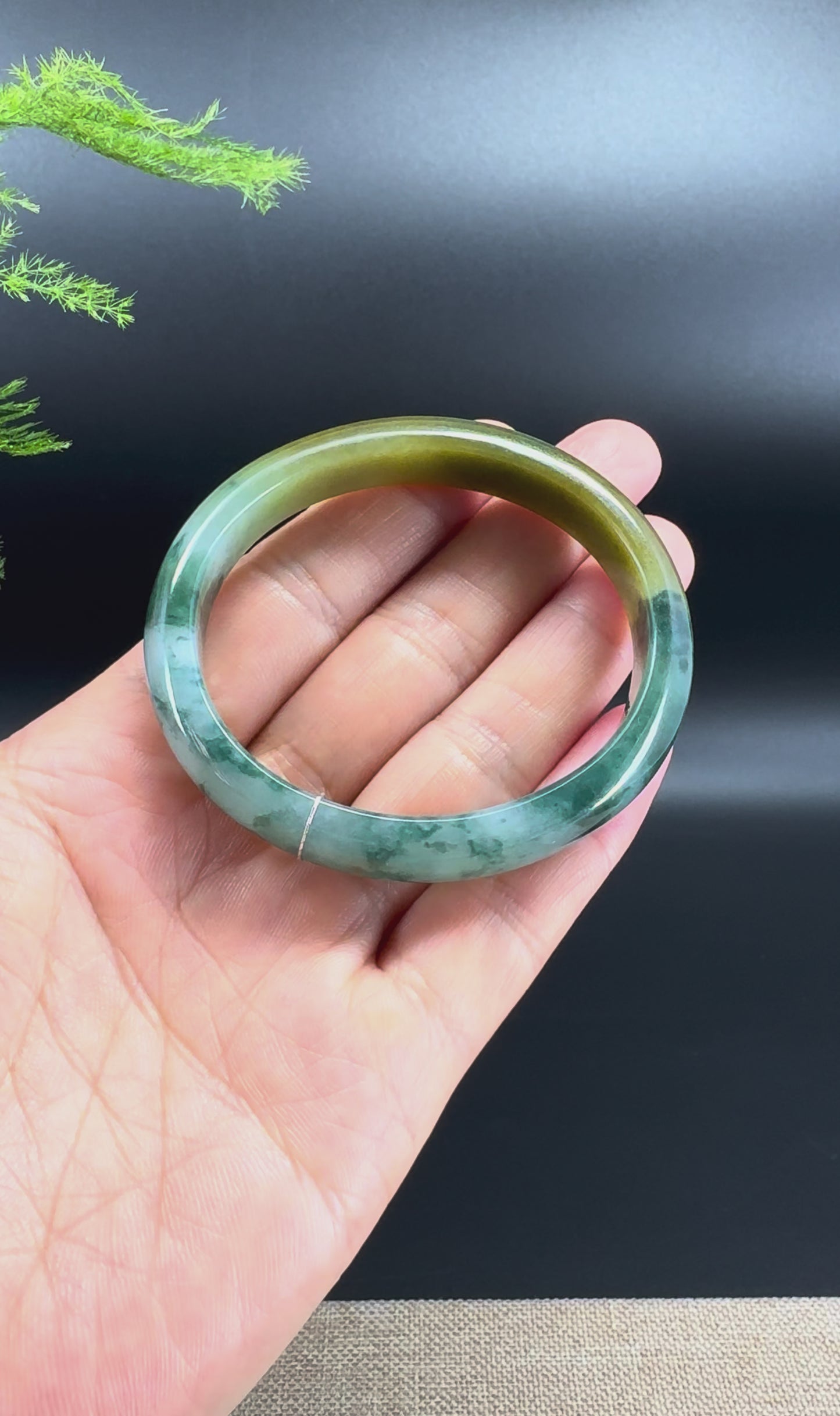 Genuine Burmese Blue Flower Yellow Jade Jadeite Bangle Bracelet ( 54.6mm*47.1 )