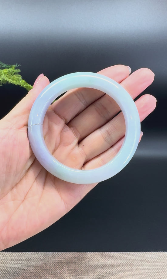 Load and play video in Gallery viewer, Genuine Burmese Lavender Green  Jade Jadeite Bangle Bracelet ( 57.8mm )

