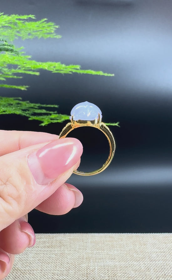 Load and play video in Gallery viewer, RealJade® &amp;quot;Signature Signet&amp;quot; 18K Yellow Gold Lavender Jadeite Jade PiXiu Ring
