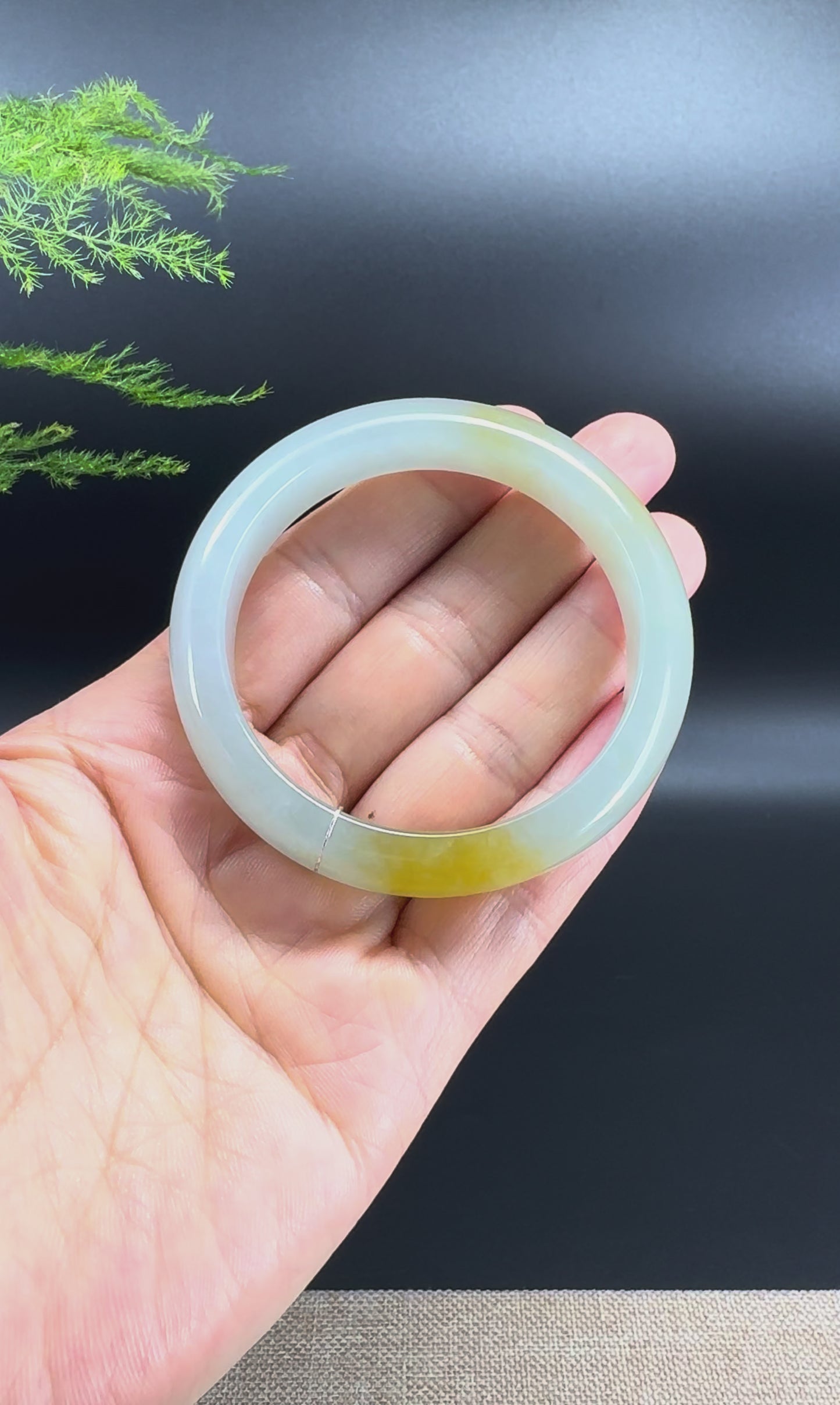 Load and play video in Gallery viewer, Genuine Burmese Icy Yellow Jade Jadeite Bangle Bracelet ( 51.8mm)
