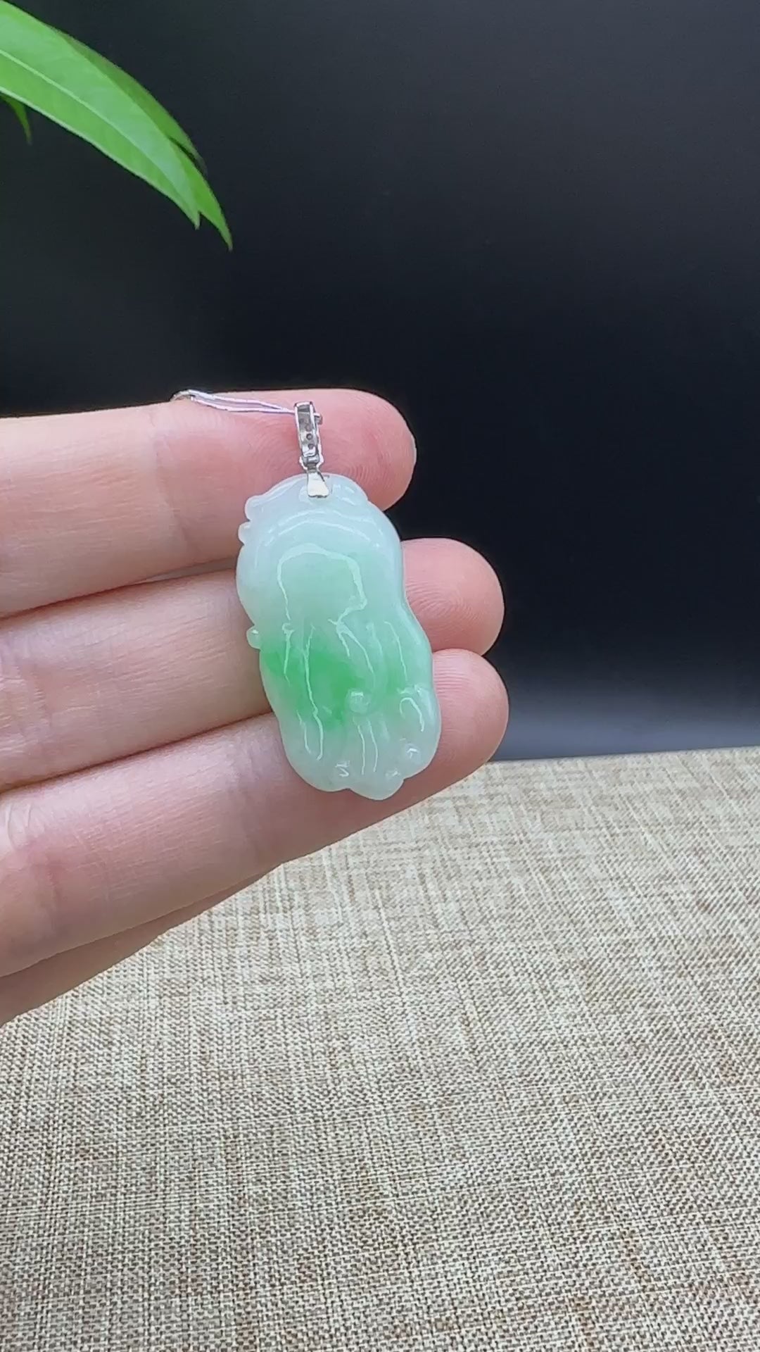 Load and play video in Gallery viewer, Genuine Burmese Ice Green Jadeite Pendant with 18k White Gold Bail
