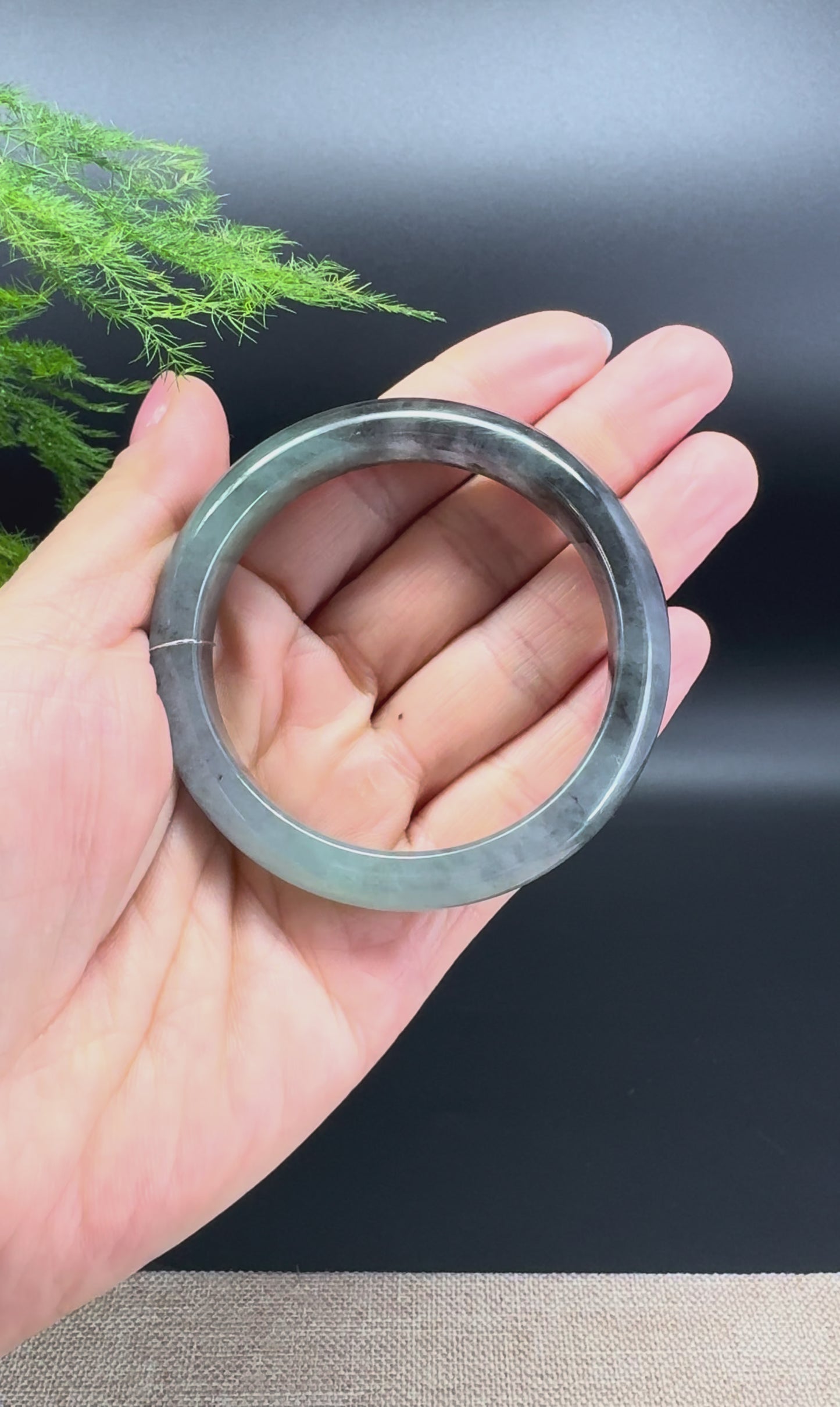 Load and play video in Gallery viewer, Genuine Burmese Icy Black Green Jade Jadeite Bangle Bracelet ( 52.6mm )
