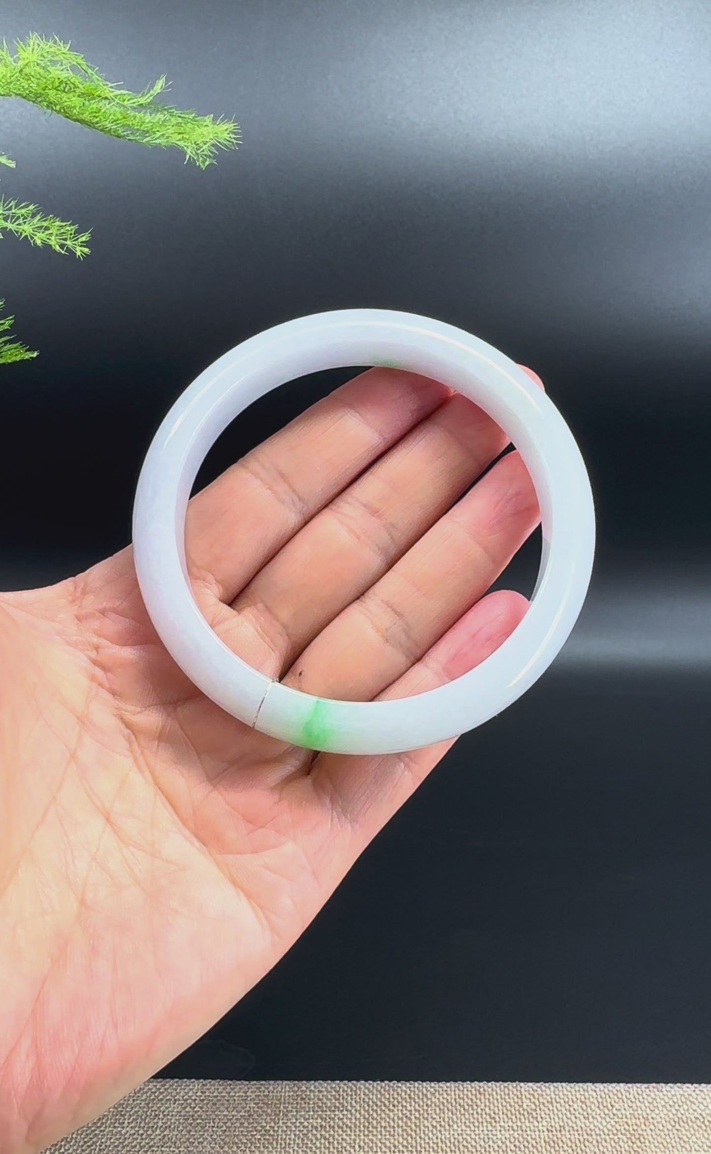 Genuine Burmese White Green Jadeite Jade Bangle Bracelet (64.8mm)