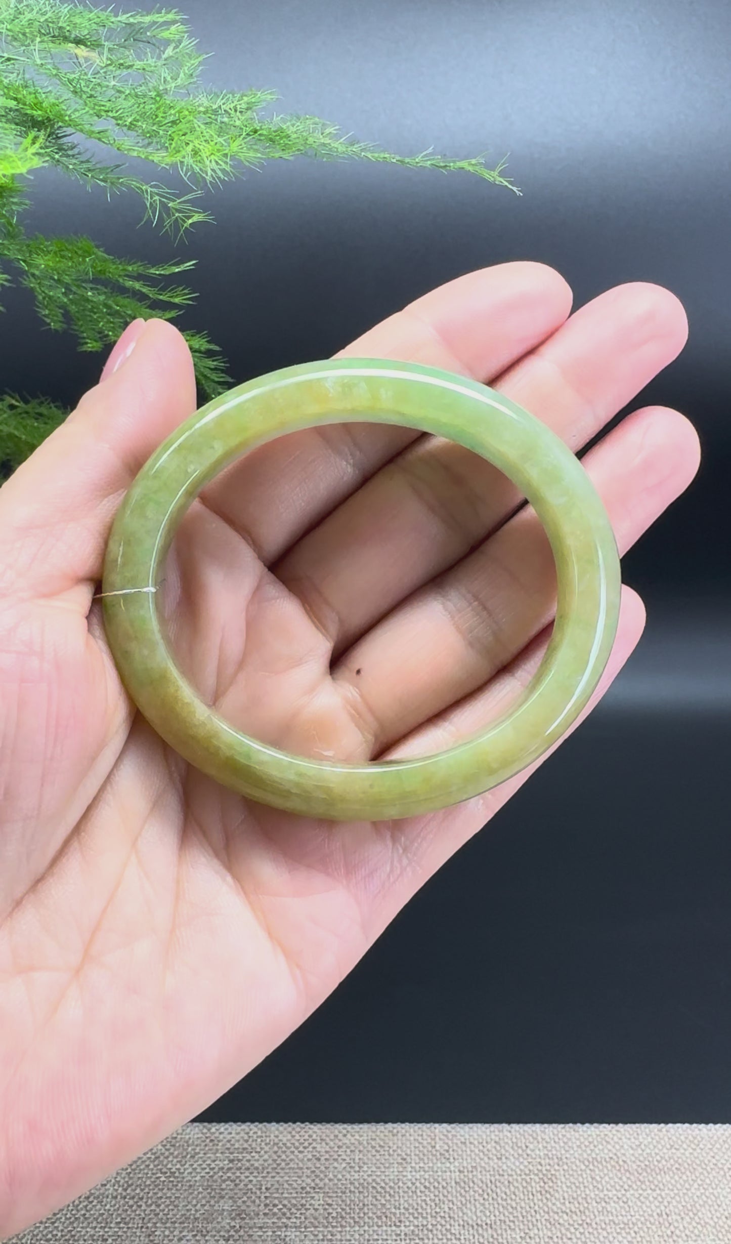 Load and play video in Gallery viewer, Genuine Burmese Yellow Green Jade Jadeite Bangle Bracelet ( 54.5*47mm )
