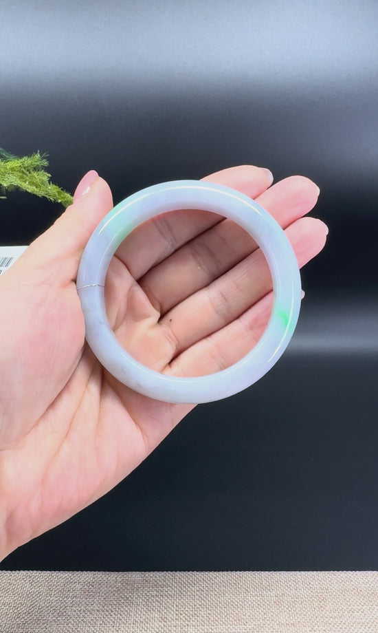 Load and play video in Gallery viewer, Genuine Burmese Lavender  Green Jade Jadeite Bangle Bracelet ( 56.5mm )
