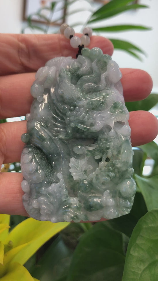 Load and play video in Gallery viewer, RealJade® &amp;quot;Soaring Dragon&amp;quot; Natural Jadeite Jade Blue Green Pendant Necklace For Men, Collectibles.
