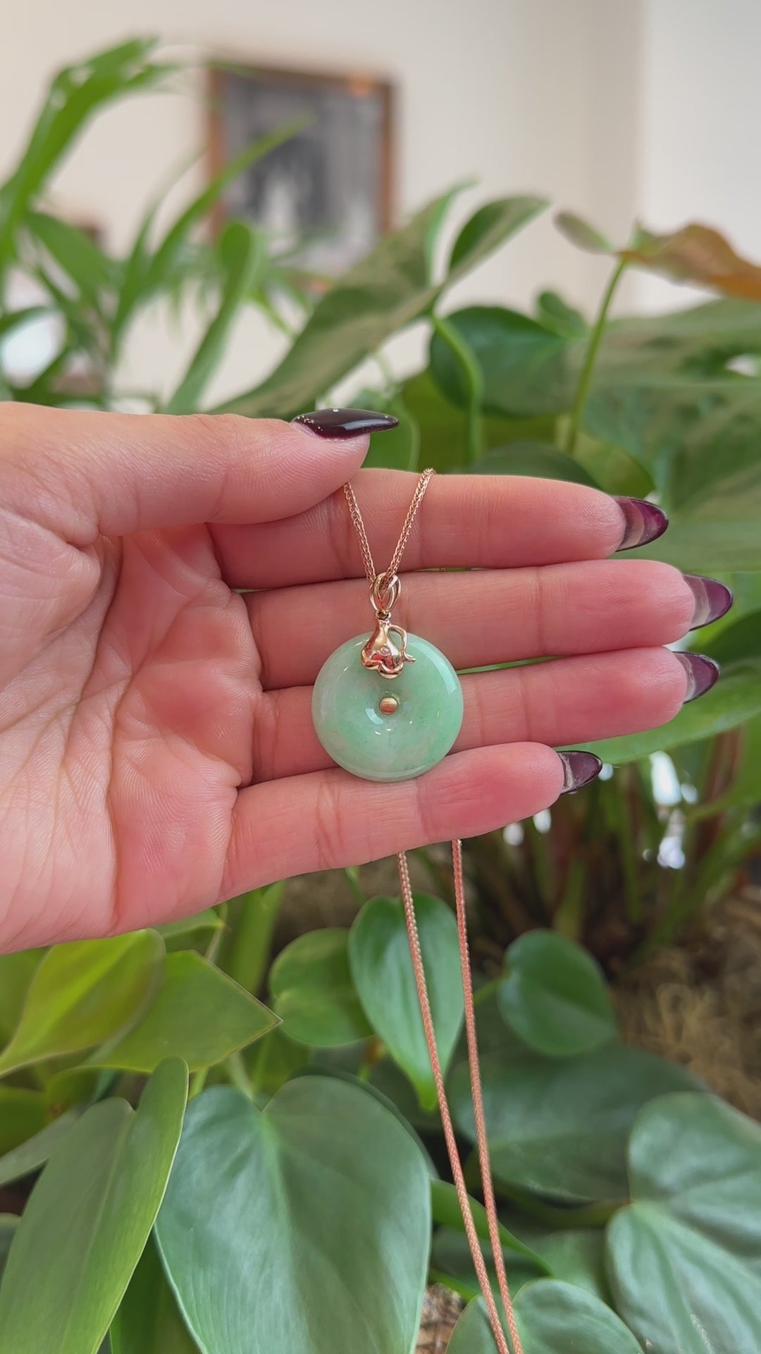 Load and play video in Gallery viewer, RealJade® Co. 18k Rose Gold Genuine Jadeite Constellation (Aquarius) Necklace Pendant

