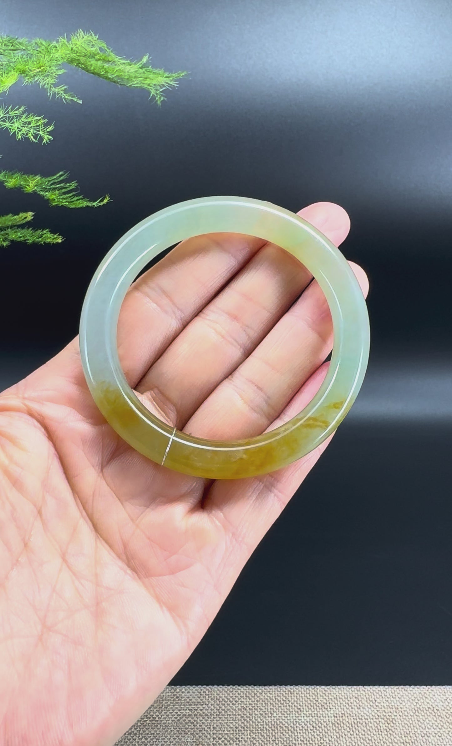 Load and play video in Gallery viewer, Genuine Burmese Icy Yellow Green Jade Jadeite Bangle Bracelet (51.9mm)
