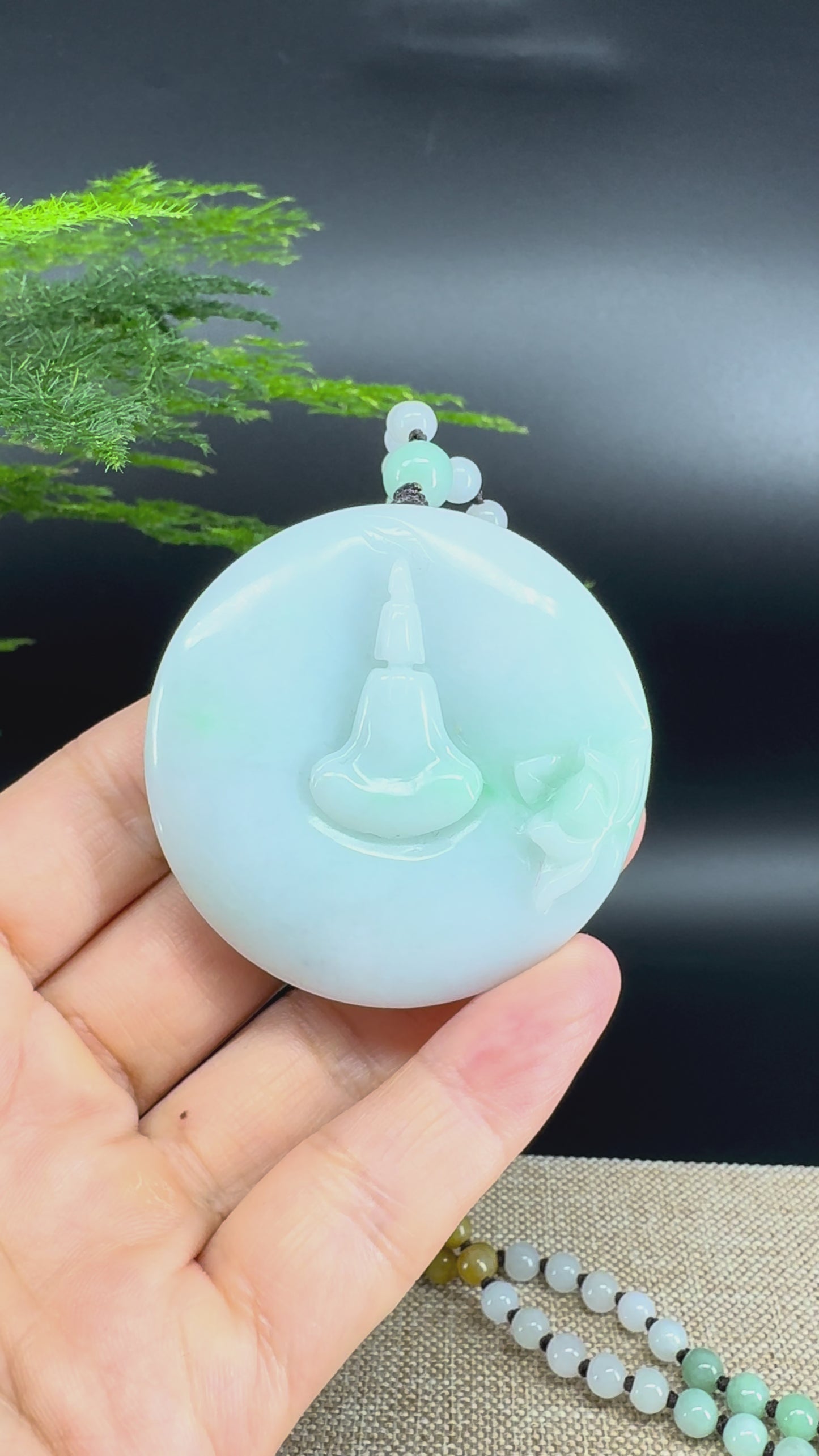 Load and play video in Gallery viewer, RealJade® Co. Genuine Burmese Jadeite Jade White Green Guanyin Pendant Necklace
