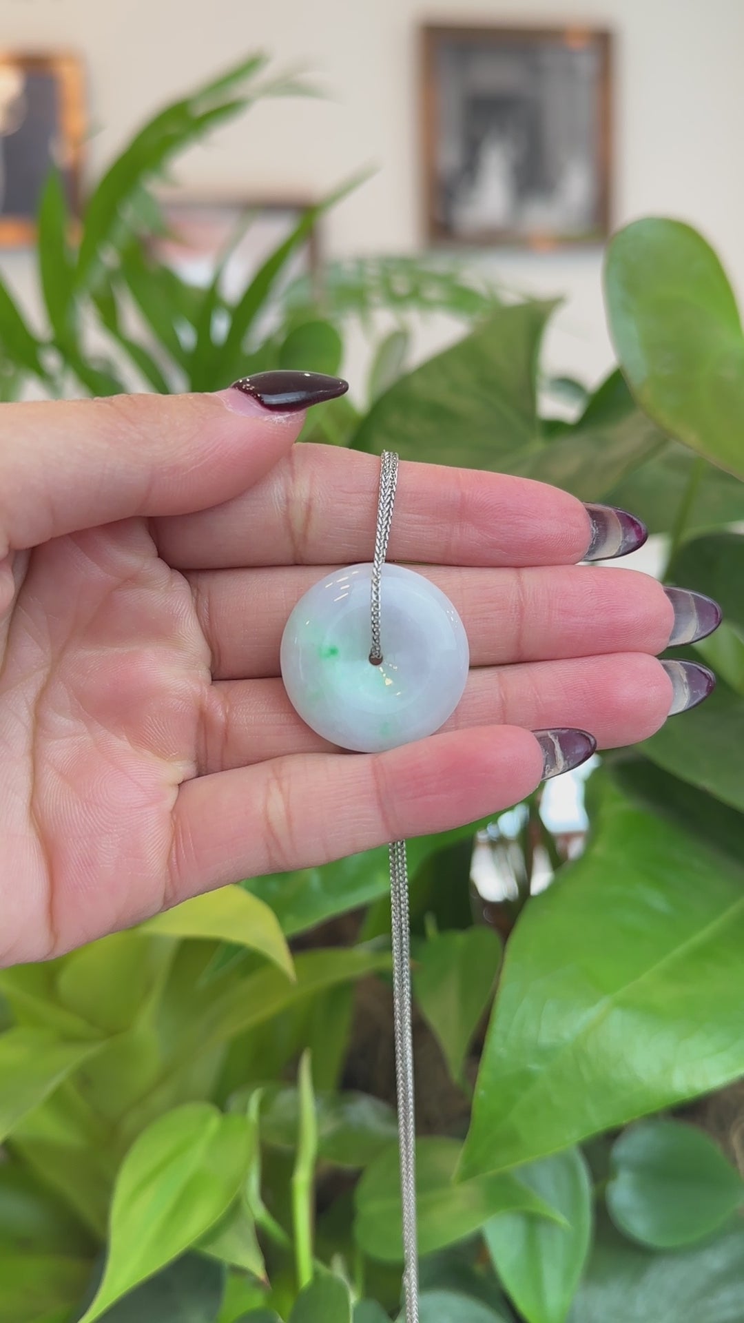 Load and play video in Gallery viewer, RealJade® Co. RealJade® Co. &amp;quot;Good Luck Button&amp;quot; Necklace White Green Jadeite Jade Lucky Ping An Kou Pendant
