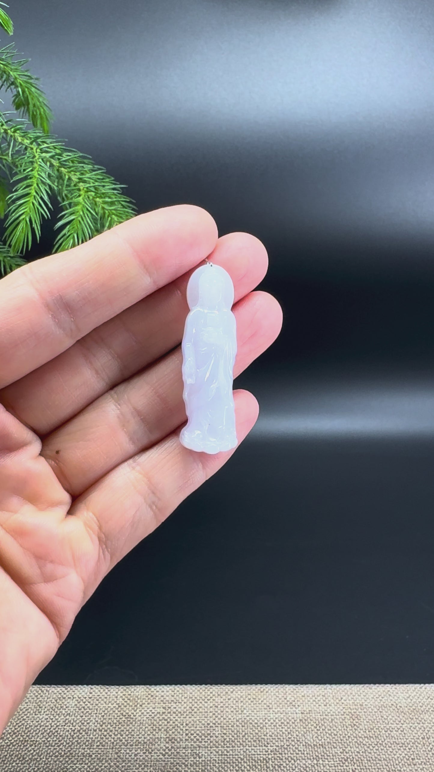 RealJade® Co. Genuine Light Lavender Jadeite Jade Guanyin Pendant Necklace