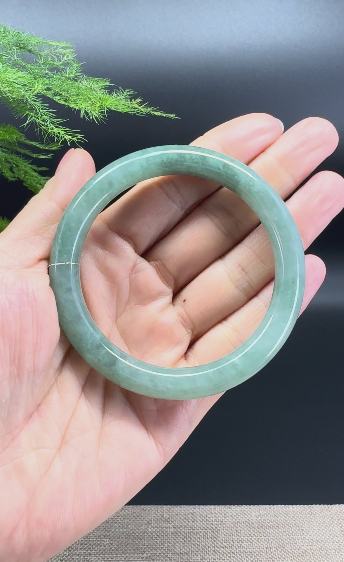 Load and play video in Gallery viewer, Genuine Burmese Oil Green Jade Jadeite Bangle Bracelet ( 55.5mm )
