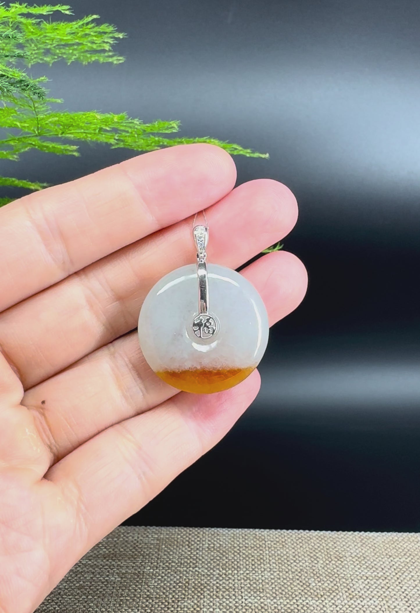 Load and play video in Gallery viewer, &amp;quot;Good Luck Button&amp;quot; Icy Yellow Jadeite Jade Lucky KouKou Pendant With 18K White Gold Bail
