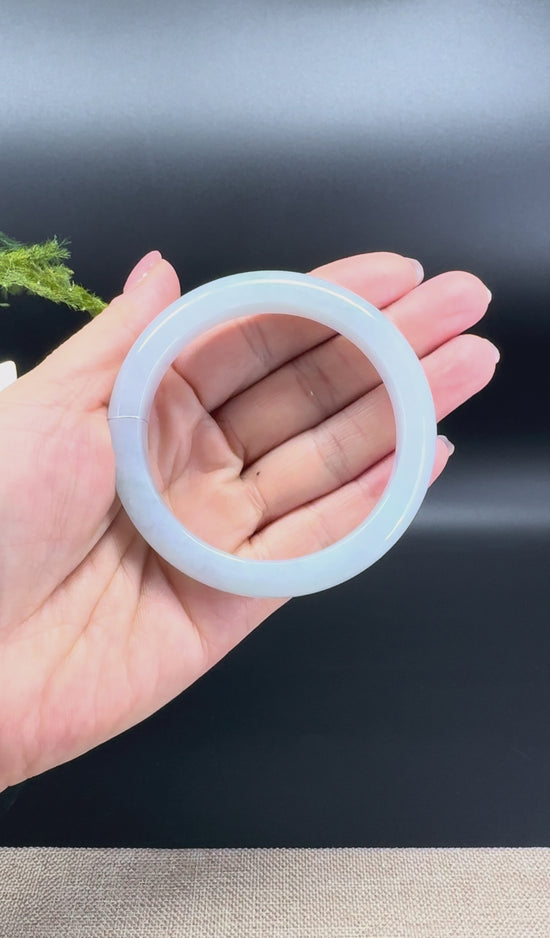 Load and play video in Gallery viewer, Genuine Burmese White  Green Jade Jadeite Bangle Bracelet ( 56.3mm )
